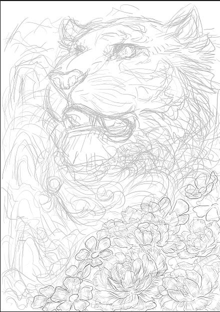 山水花丛中的猛虎，国潮插画（图ZMjg1NjQxOTcy） - 创作习作 - 站酷设计师啸啸XD原创素材 - 站酷ZCOOL