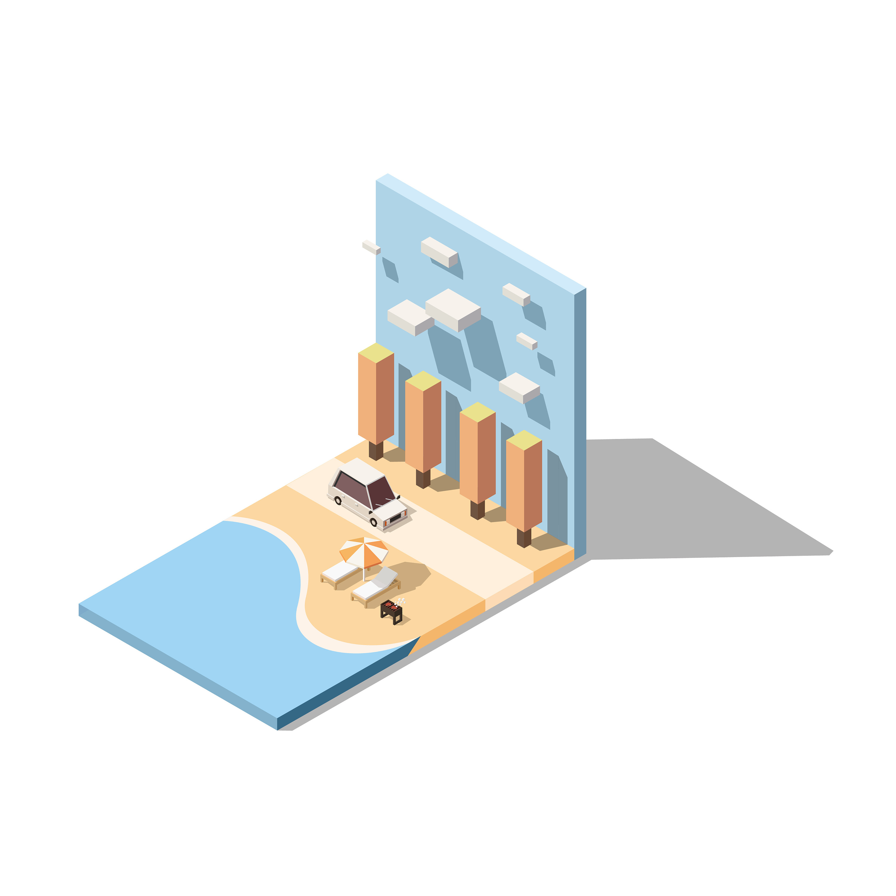 2.5d场景插画——阳光海滩