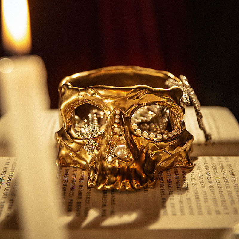 【SKULL】骷髅 暗黑系1300°电镀金属色陶瓷烟灰缸摆件