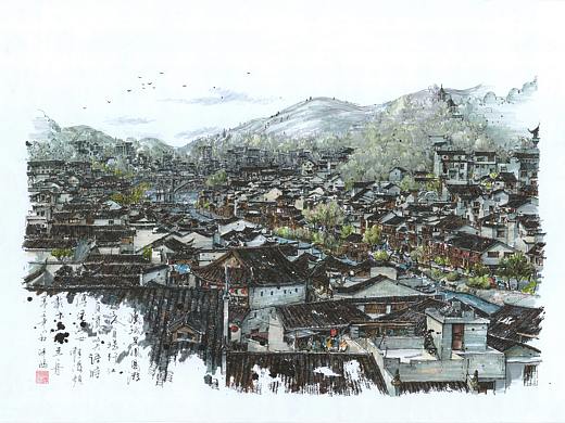湘西 凤凰古城 马克笔创作