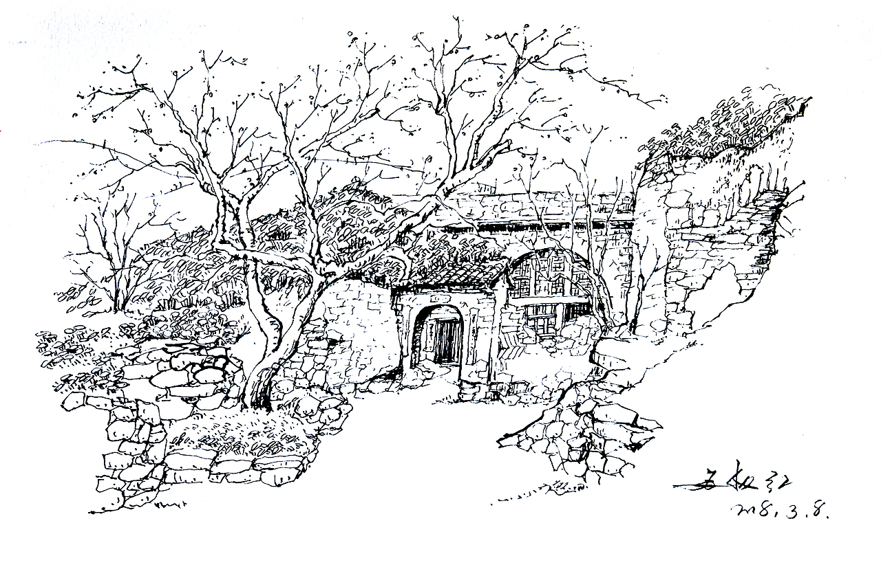 手绘382ai的创作48xingceng2号黄土高原风景——窑洞速写394窑洞绘画