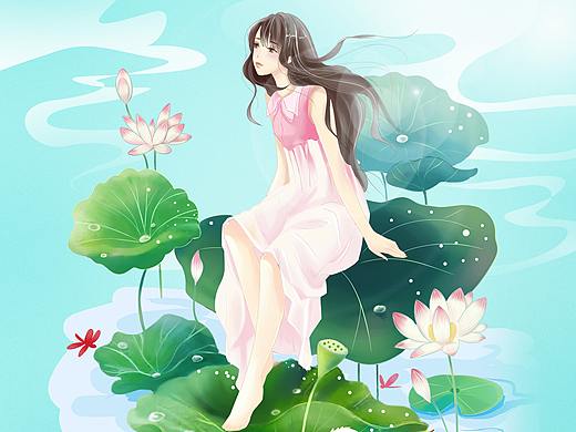 清新夏日女孩插画