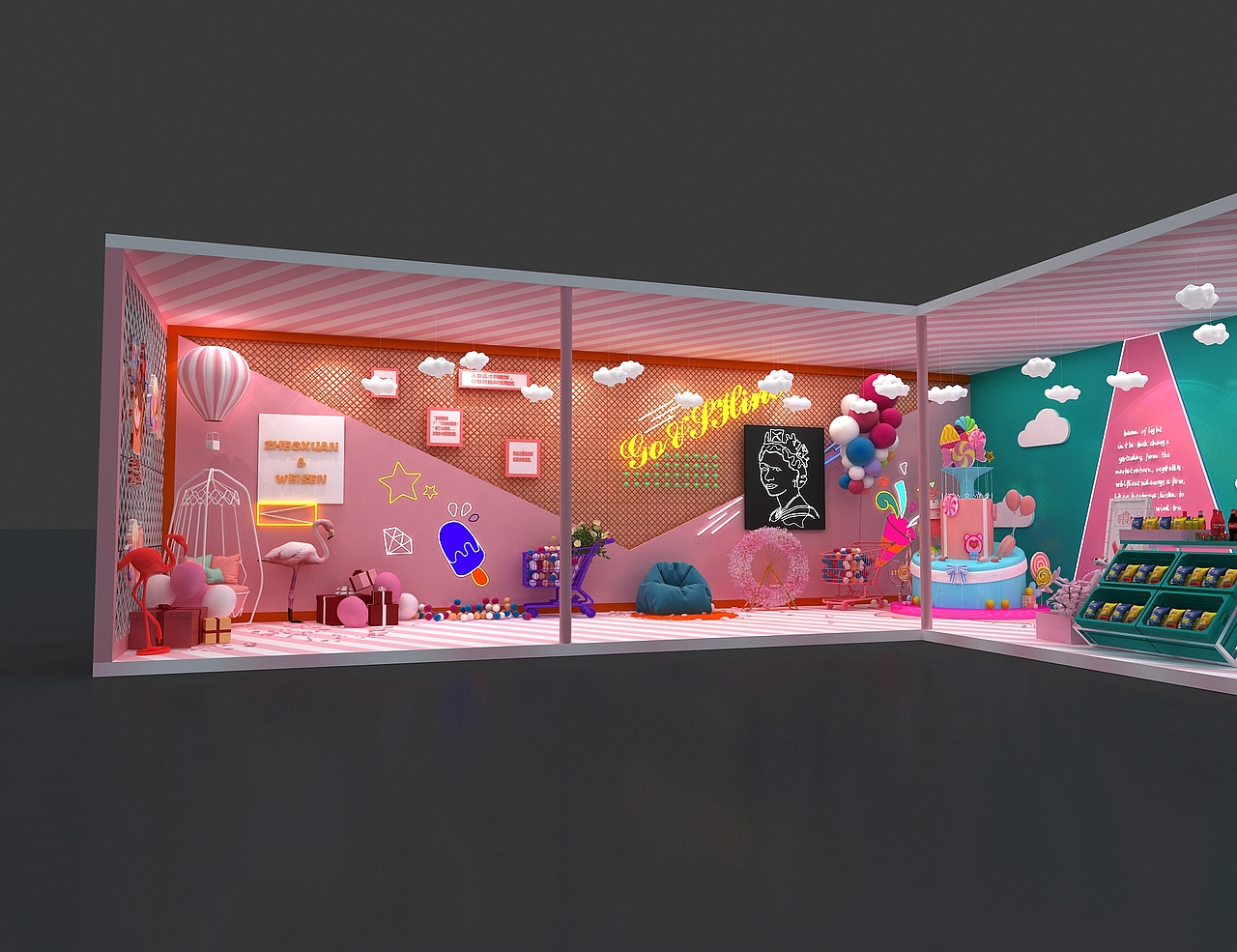 网红零食美食区&料理区设计3D效果图