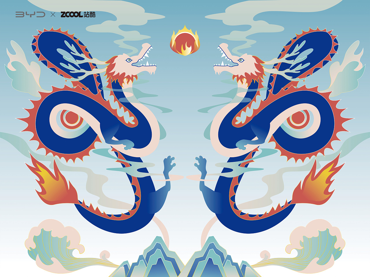 王者之势 龙腾虎跃#比亚迪车贴设计——三龙戏珠|平面|图案|别喝奶茶