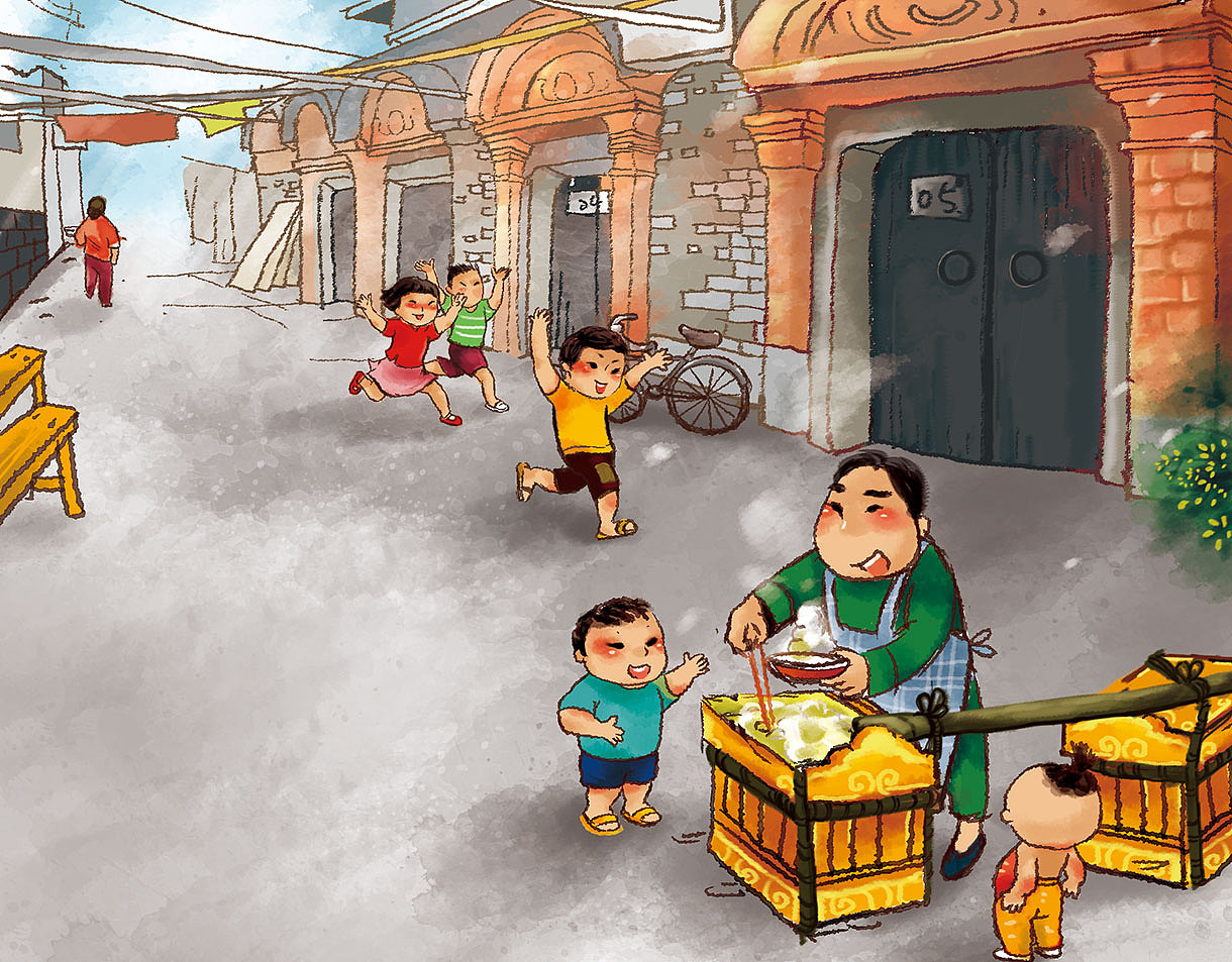 一组国画风味道的上海风情插画