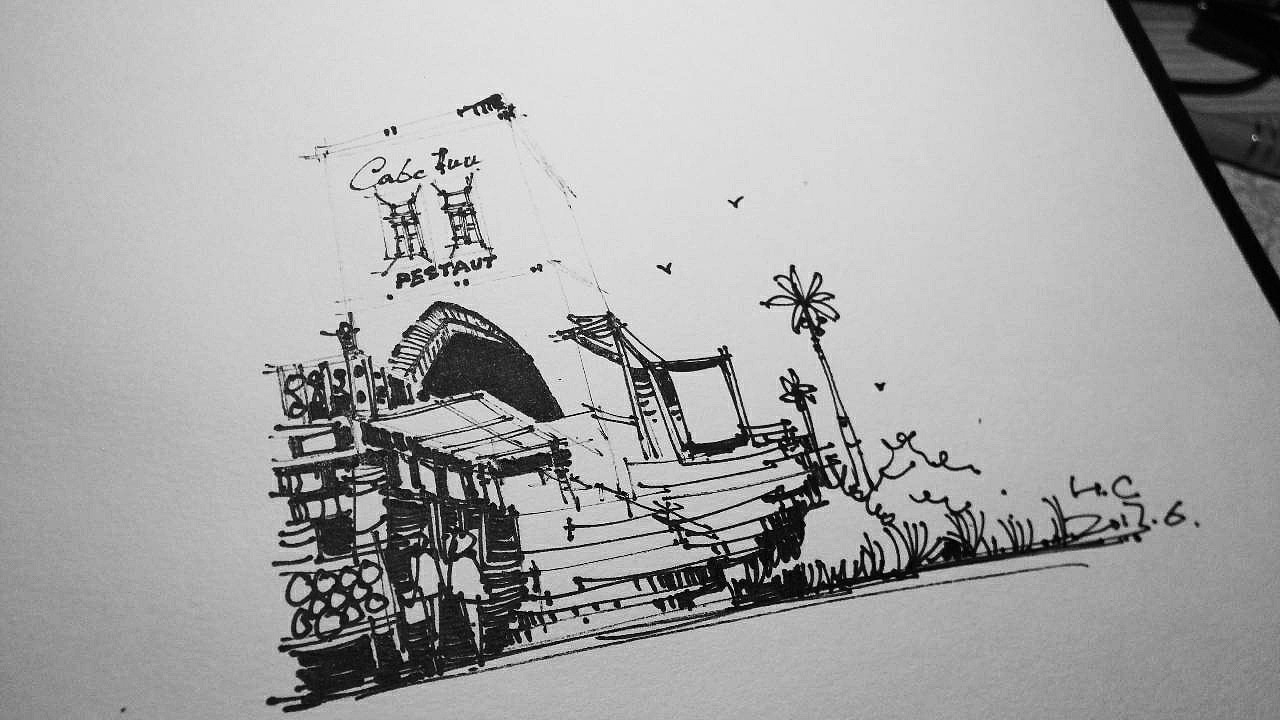 钢笔淡彩建筑风景速写