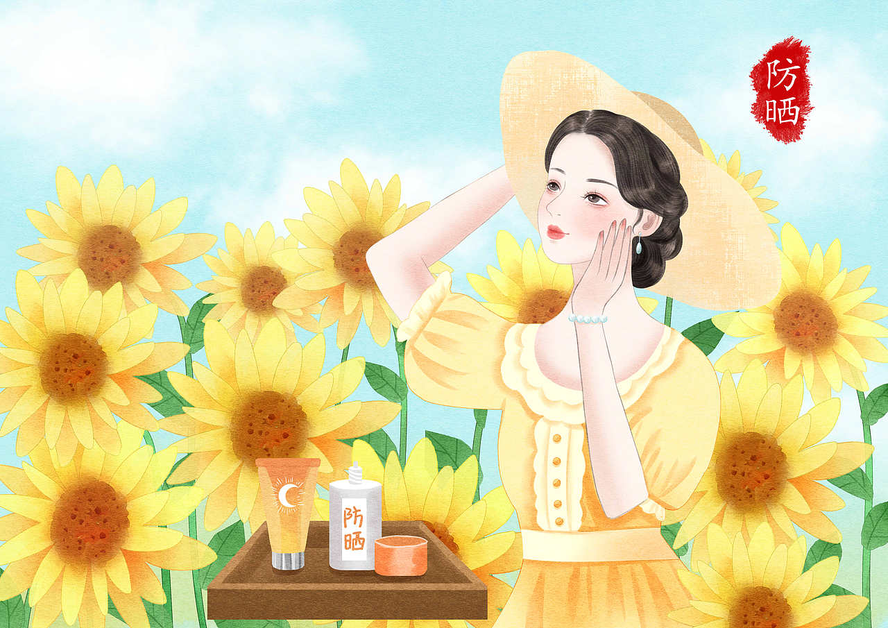 民国风女子化妆系列插画