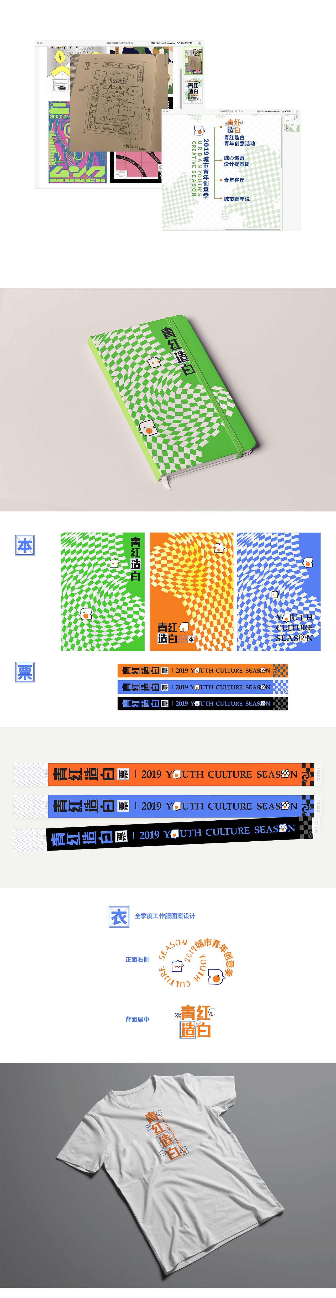 活动周边文创 
可以看到我们地图里面的棋盘格，灵感来源是年轻潮人的潮打扮；里面还有一些旋转效果的棋盘格，含义是“卷起青年创意风潮的地方”，现在每个地方的年轻人都在用自己的力量发挥创意发挥能量。
