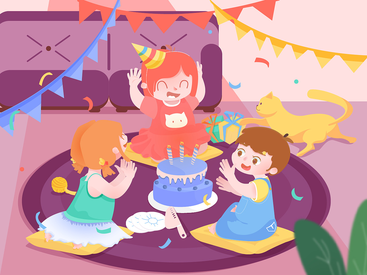 孩子的生日聚会。有蛋糕的小女孩。照片摄影图片_ID:303783483-Veer图库
