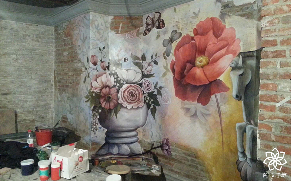 复古餐厅,壁画墙绘,花城手绘,旧时光里的57度湘