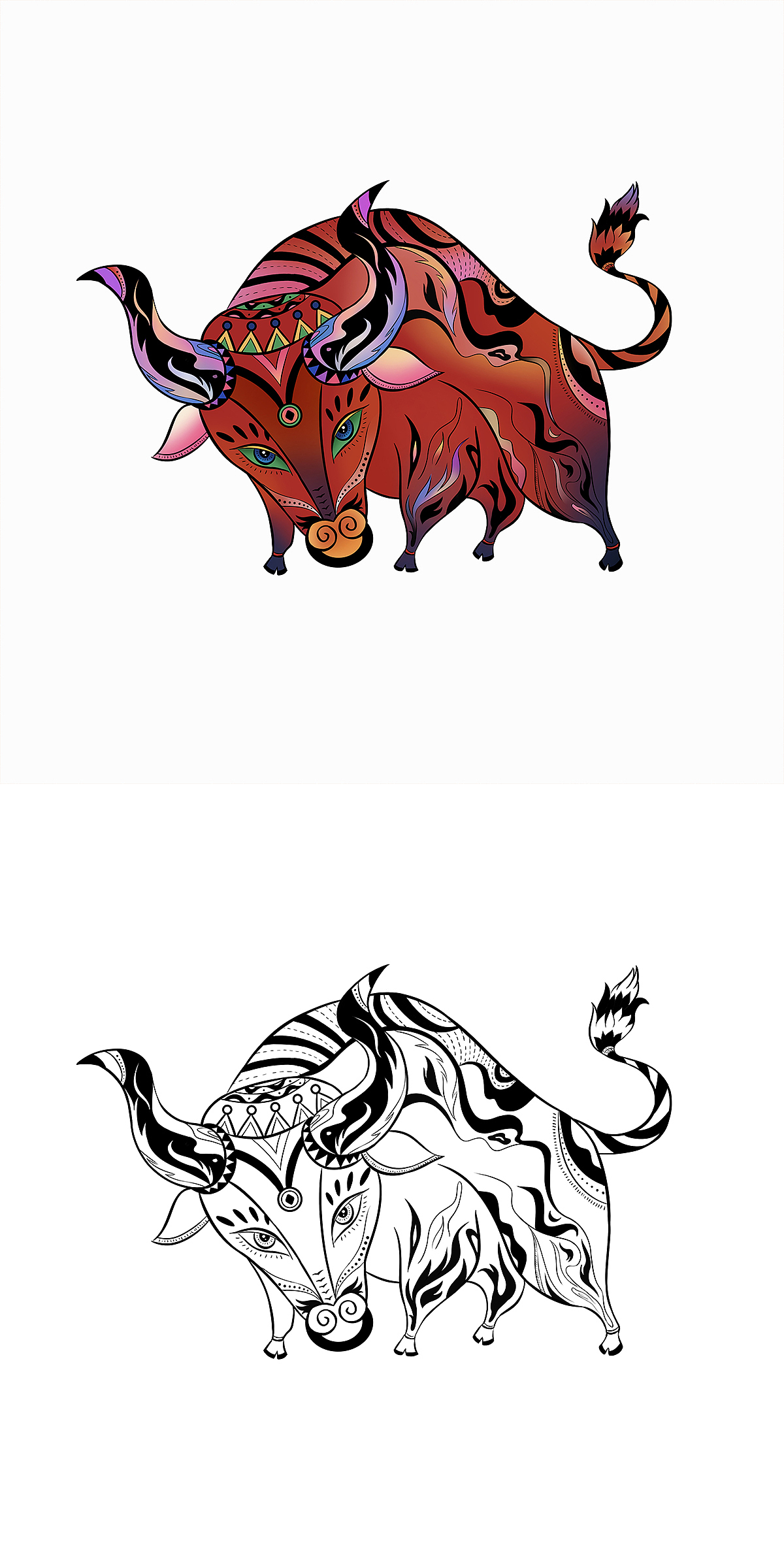 十二生肖-牛图腾（图ZMjQxMjgyMTY4） - 商业插画 - 站酷设计师肖盒子原创素材 - 站酷ZCOOL