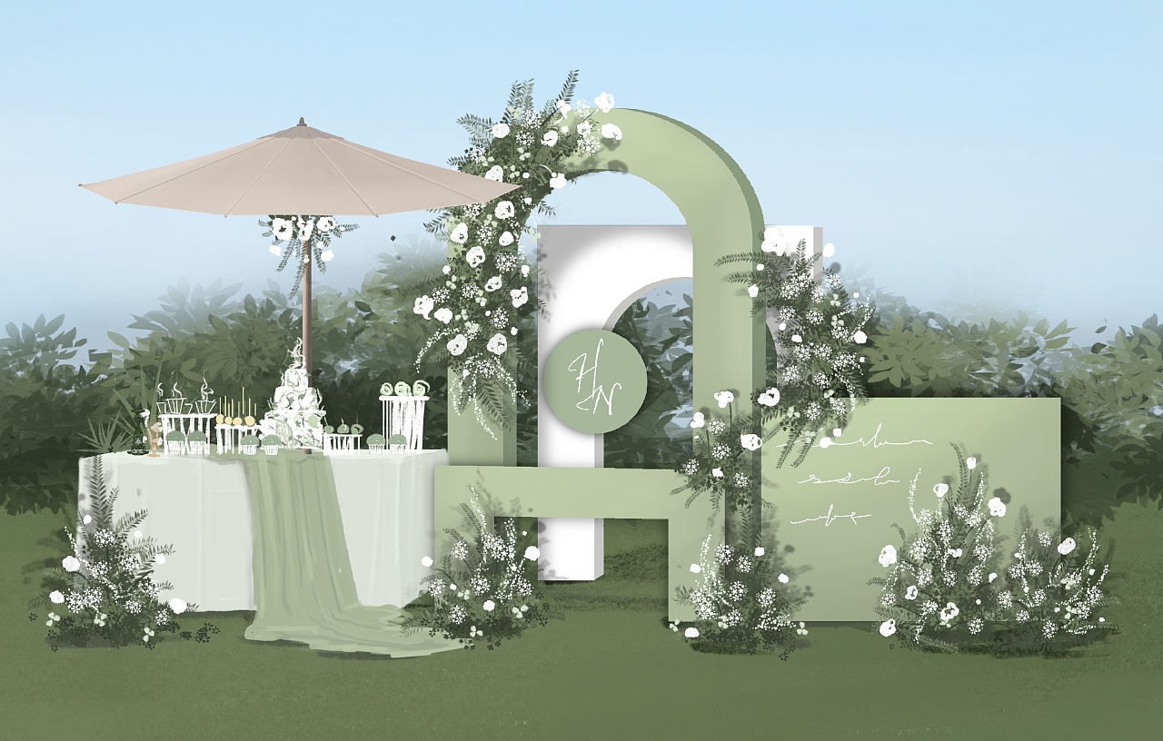 近期草坪婚礼手绘