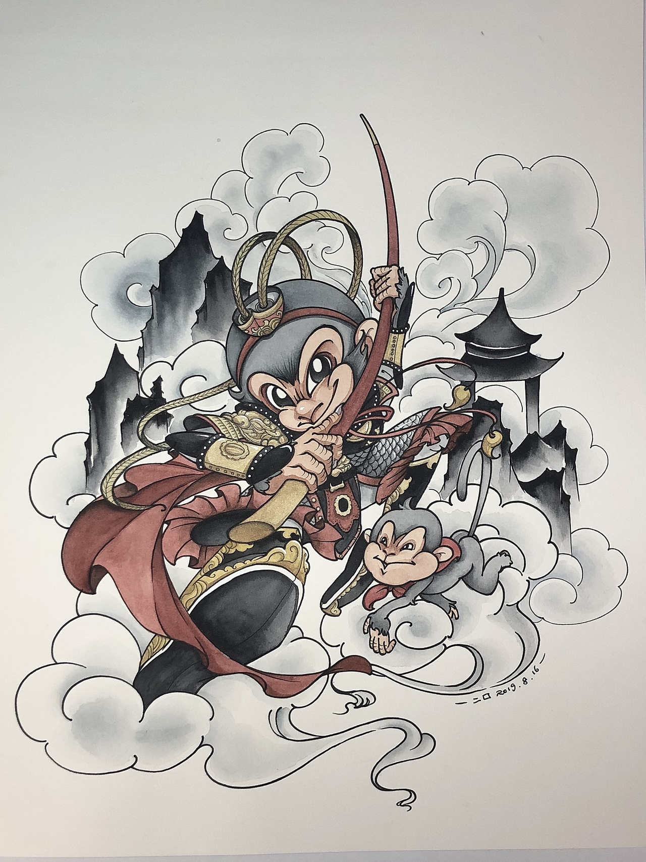 【纹身手稿】小腿外侧的水彩大圣（图ZMTc5NzQxNDY4） - 艺术插画 - 站酷设计师二口巾几点原创素材 - 站酷ZCOOL