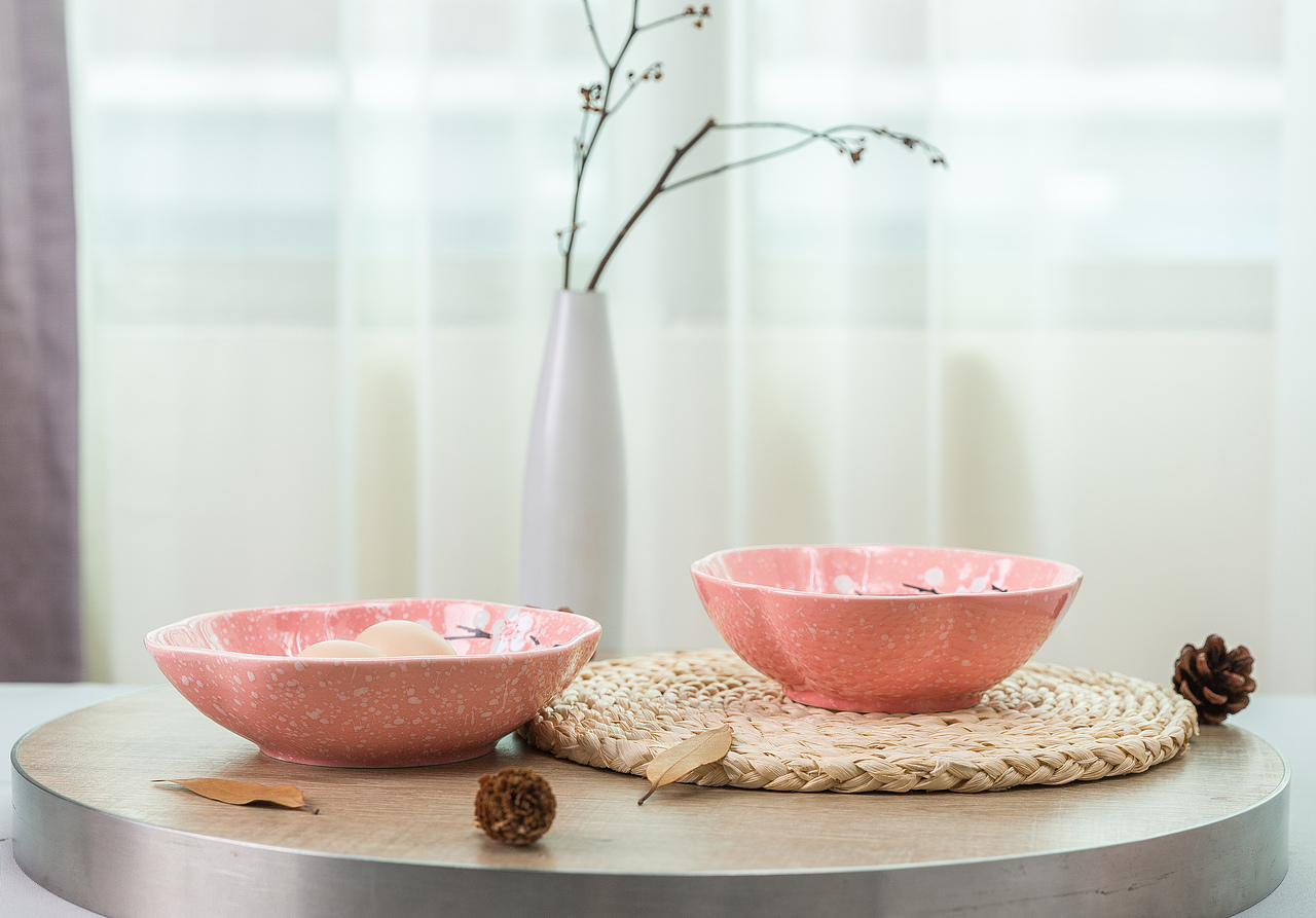 新中式风格飘雪梅花碗碟套装