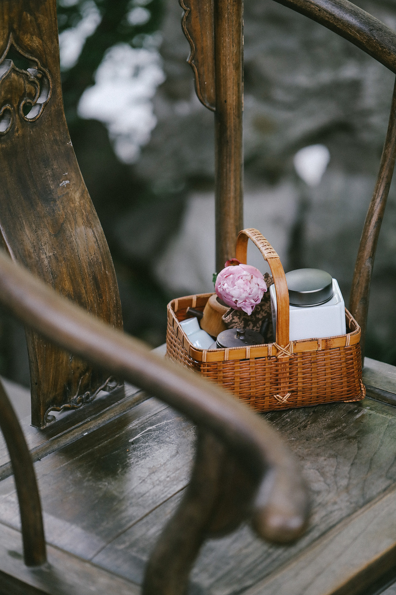 手工大漆茶具收纳手提竹篮