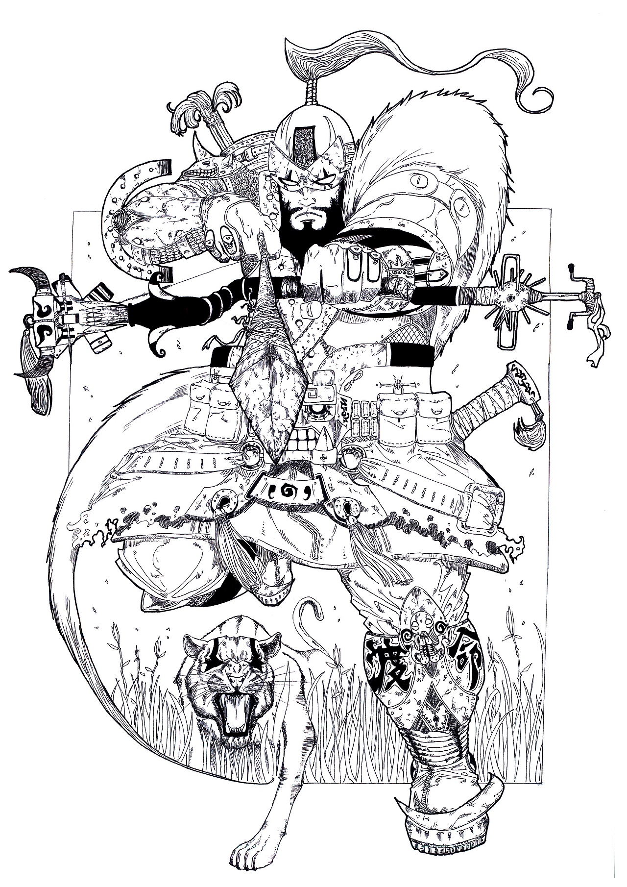 原创三国人物黑白插画