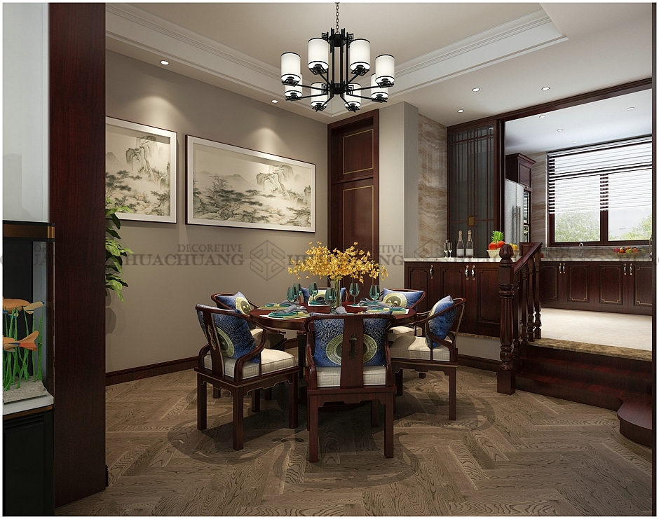 济南银丰悦珑府·玫瑰园280平别墅设计效果图|中式风格