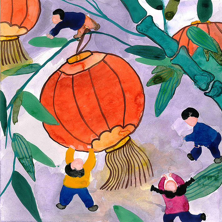 义乌板凳龙灯插画设计