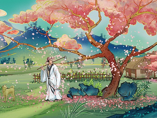 名仕故事系列插画海报之桃花源