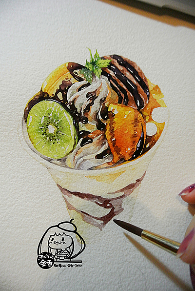 金鱼手绘美食——水果冰淇淋（图ZMTE2MTAyNzY=） - 商业插画 - 站酷设计师金鱼酱JINYU原创素材 - 站酷ZCOOL