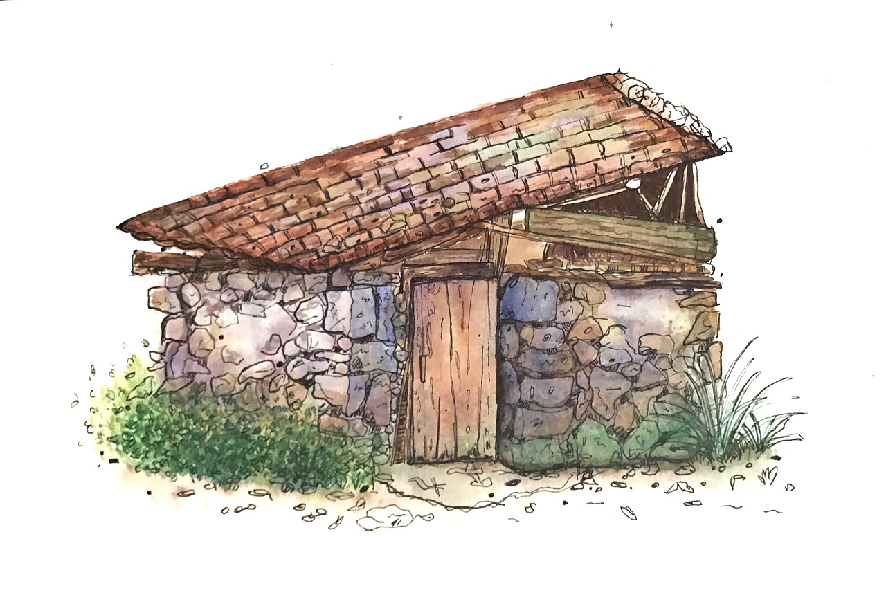 石头屋-钢笔淡彩