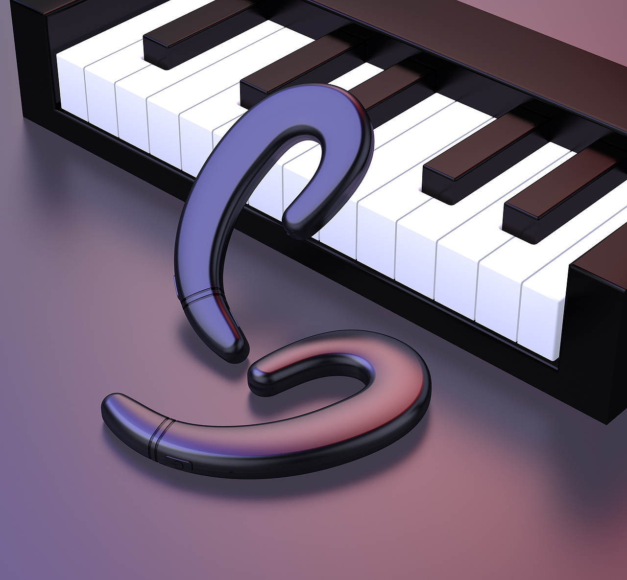 弯钩不入耳蓝牙耳机渲染图