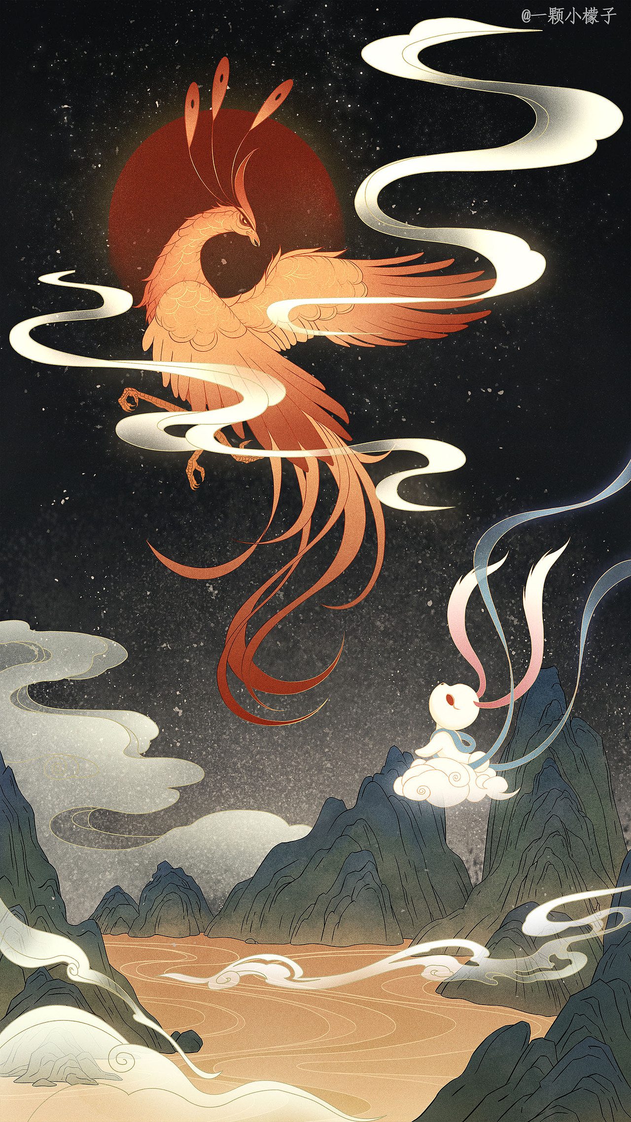 举报17分享原创作品插画商业插画国潮山海经金乌玉兔小蓝块儿山海经1