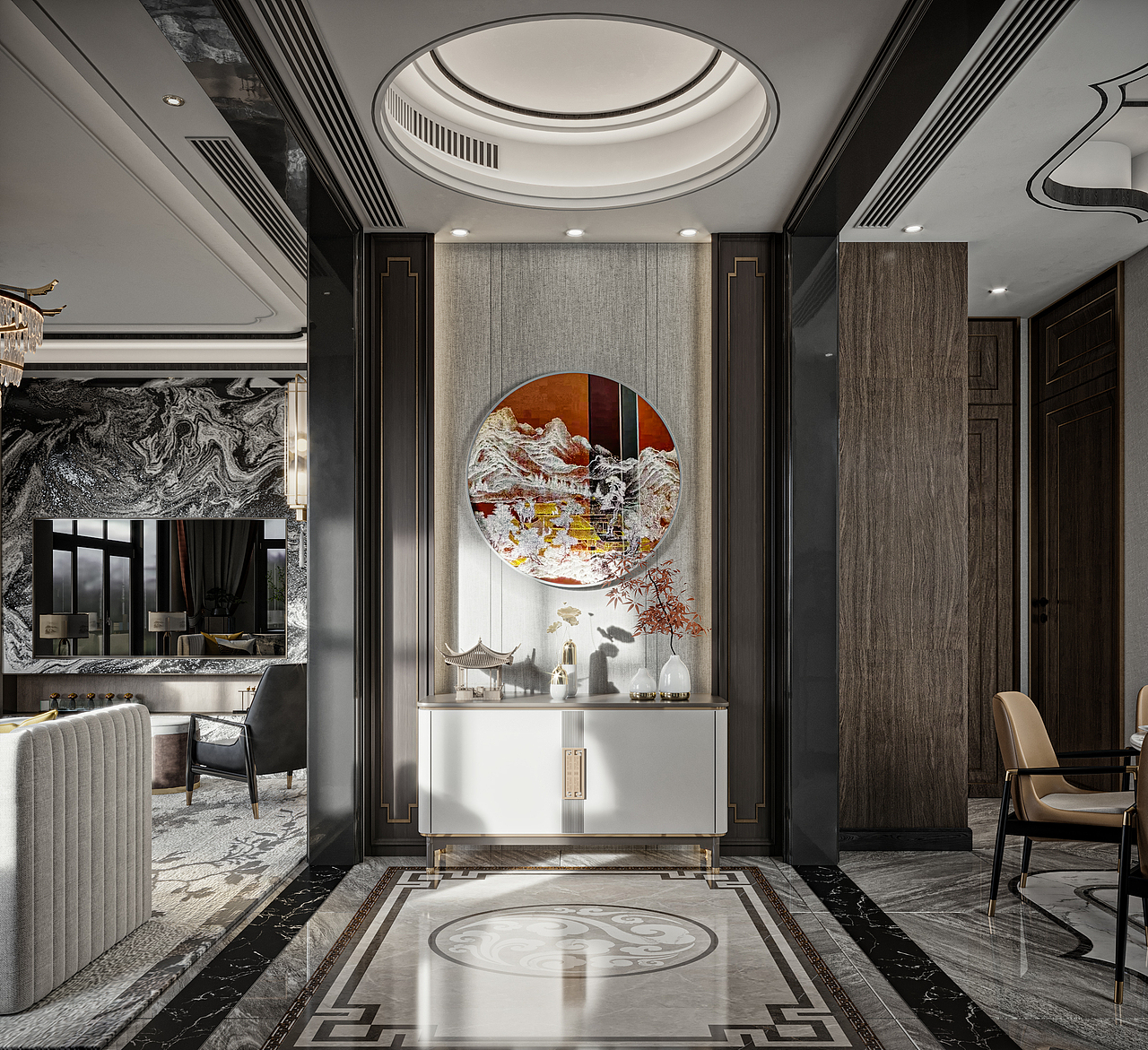 新中式客餐厅（图ZMjYwNjQ1MDM2） - 建筑/空间 - 站酷设计师JS见山设计原创素材 - 站酷ZCOOL
