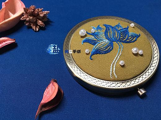 原创手工刺绣莲花化妆镜