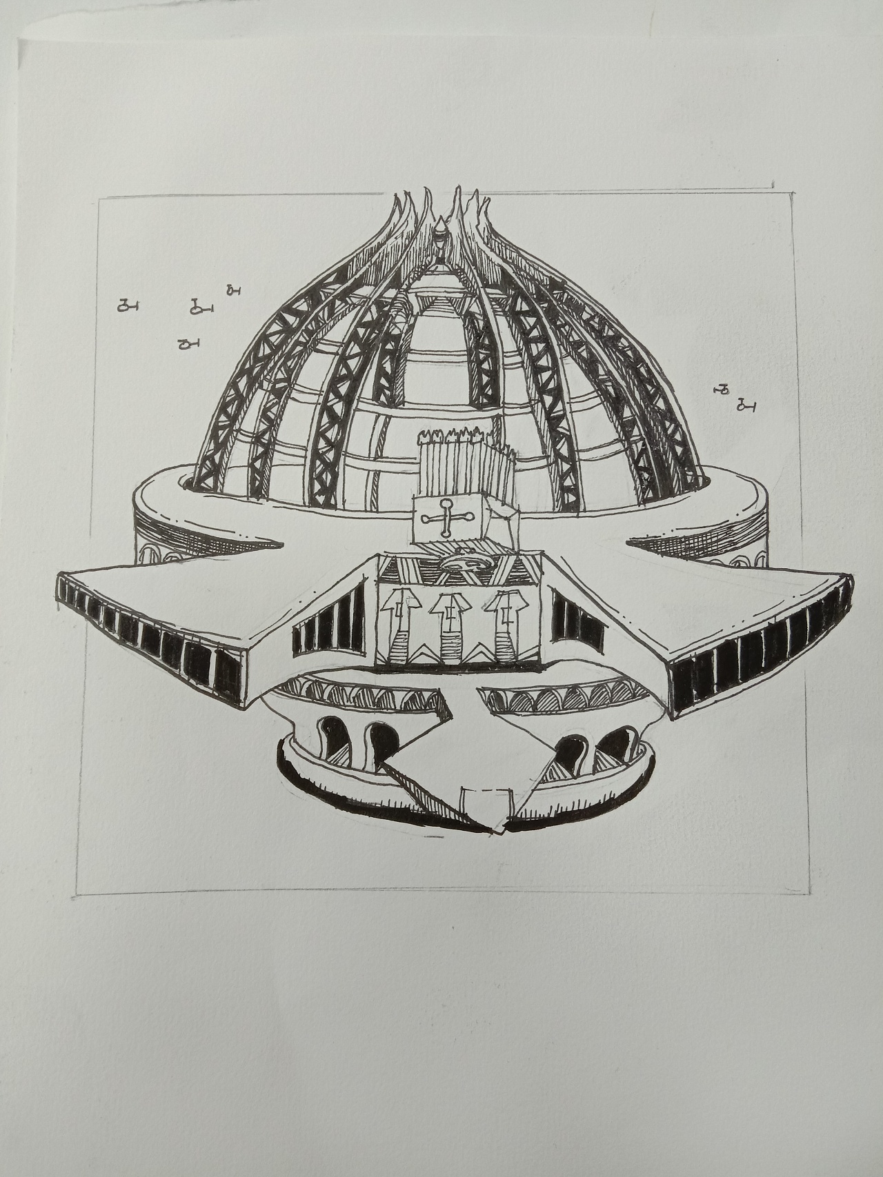 全程勾线笔.建筑草稿.