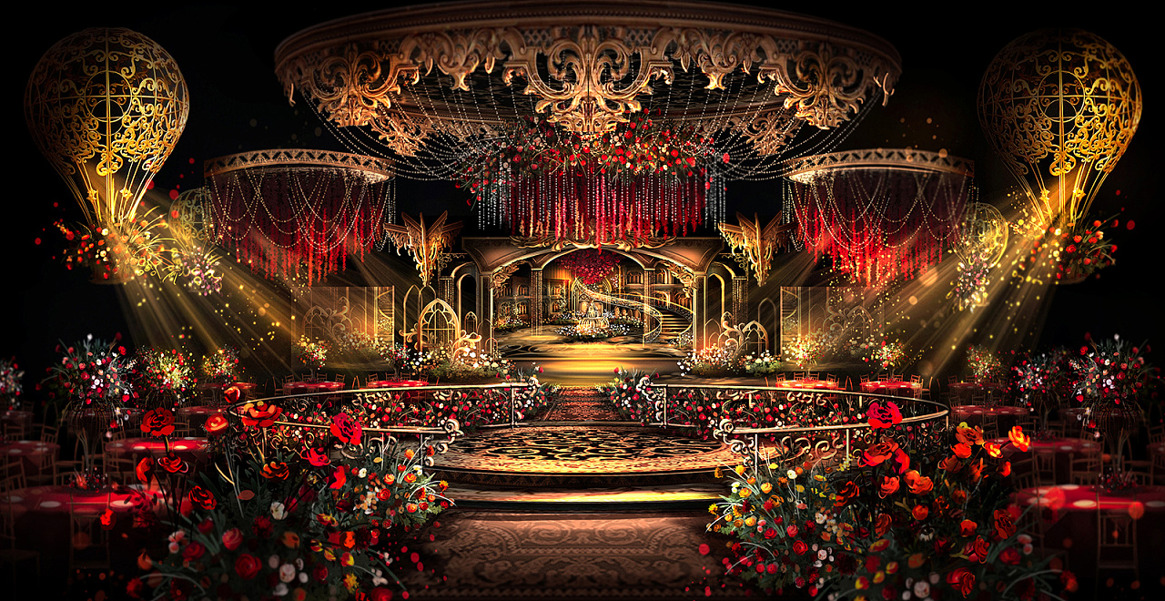 湘南婚礼手绘 金典欧式巴洛克风格婚礼效果图