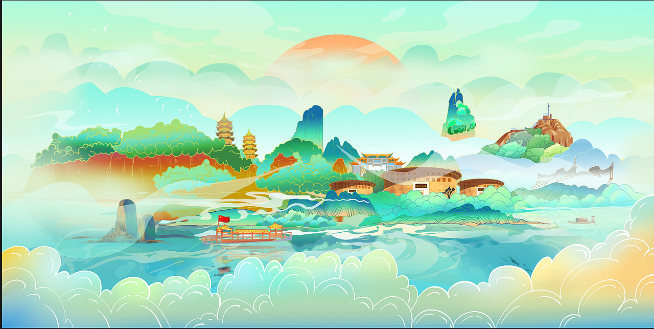 桂林旅游长图（图ZMzQ1MDQxODU2） - 商业插画 - 站酷设计师鹤小刀XMQ原创素材 - 站酷ZCOOL