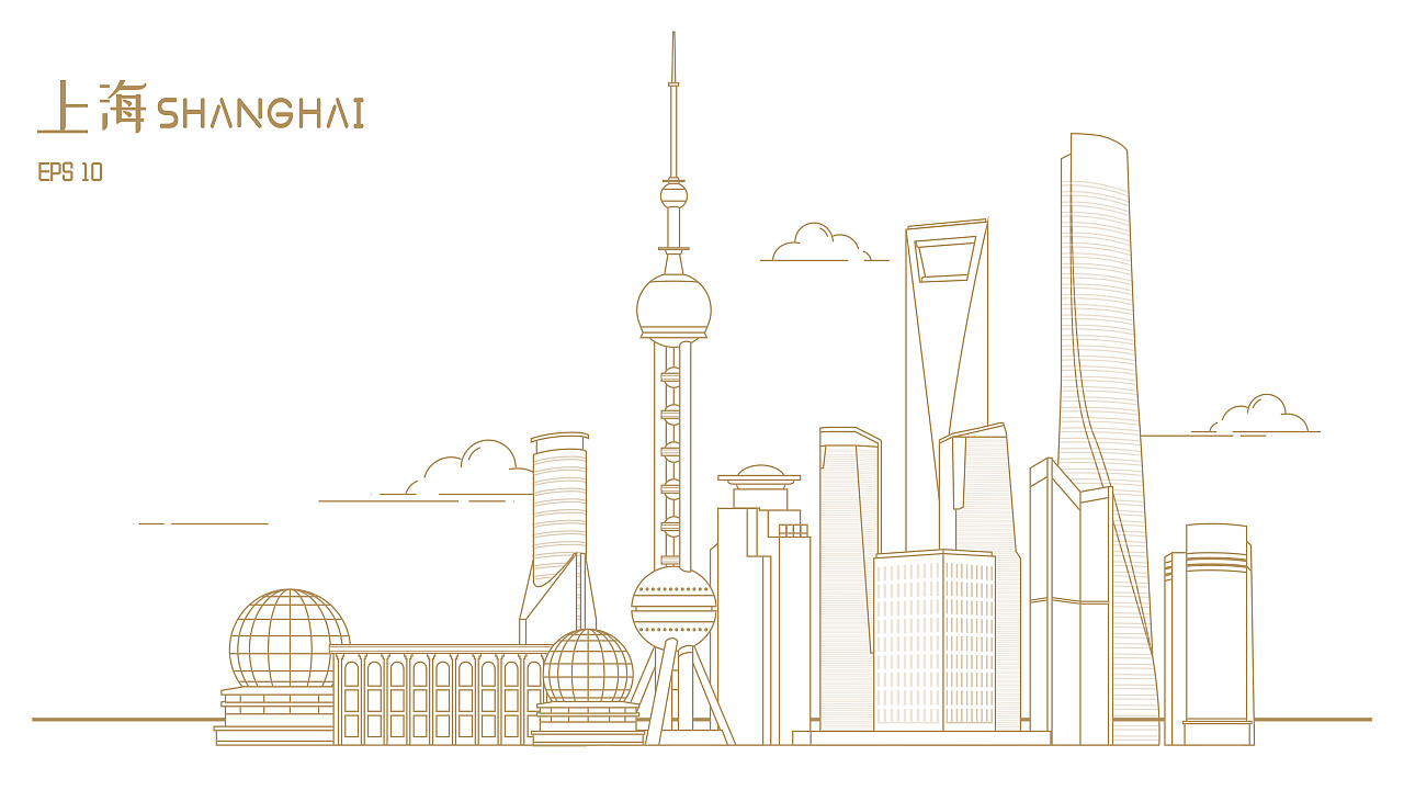 上海城市天际线简笔画图片