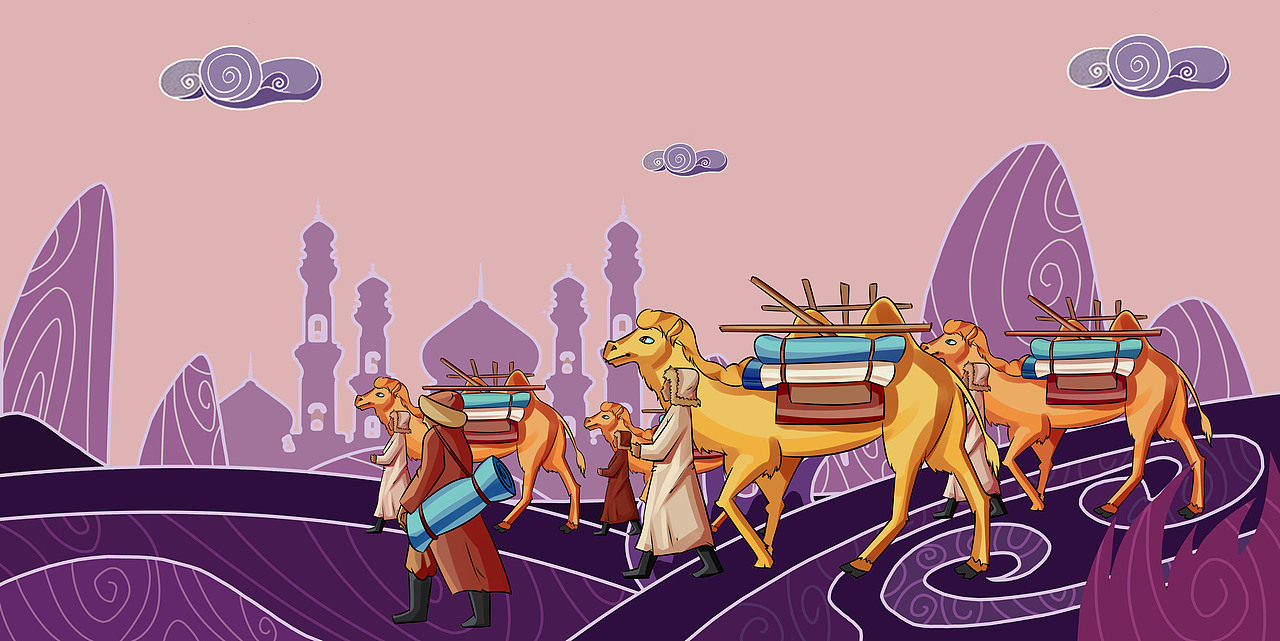 絲綢之路插畫（圖ZMTUzNTY4NzY0） - 商業(yè)插畫 - 站酷設(shè)計師無敵小梅西原創(chuàng)素材 - 站酷ZCOOL