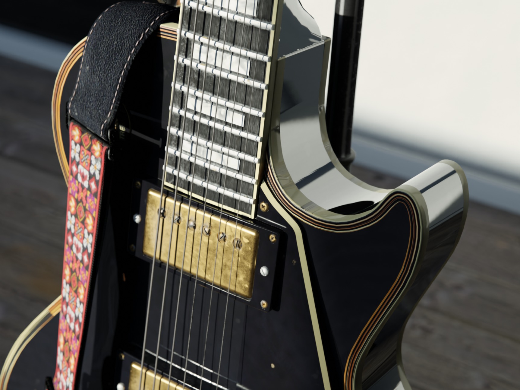 Gibson Les Paul黑美人电吉他 - Blender渲染