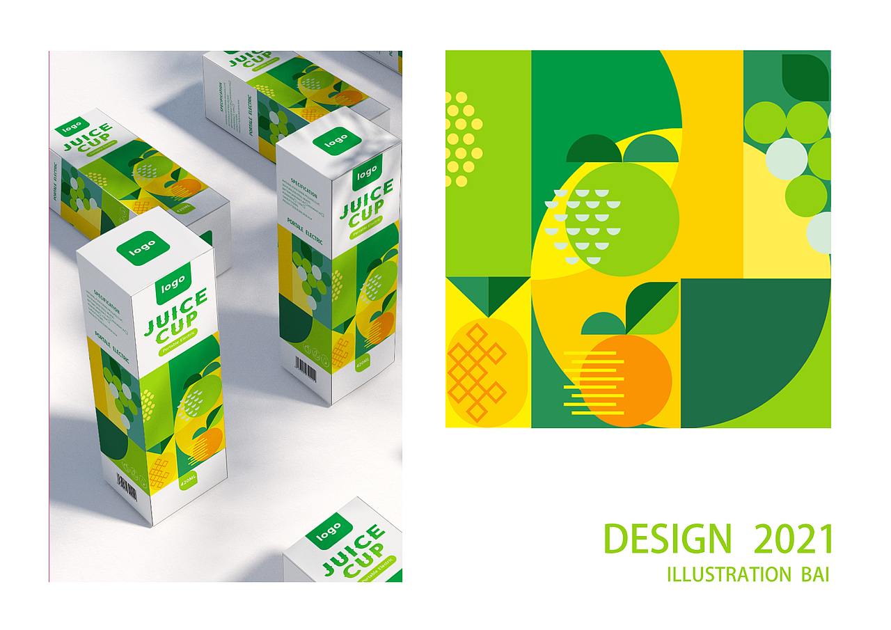 跨境品牌榨汁机抽象 元素插画包装设计