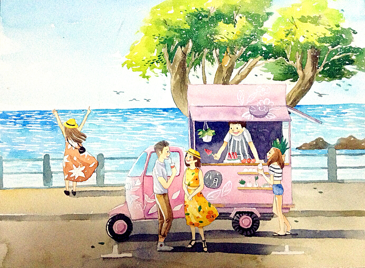 夏天的风（图ZMzIwMDMwODQ=） - 商业插画 - 站酷设计师八月AUG原创素材 - 站酷ZCOOL
