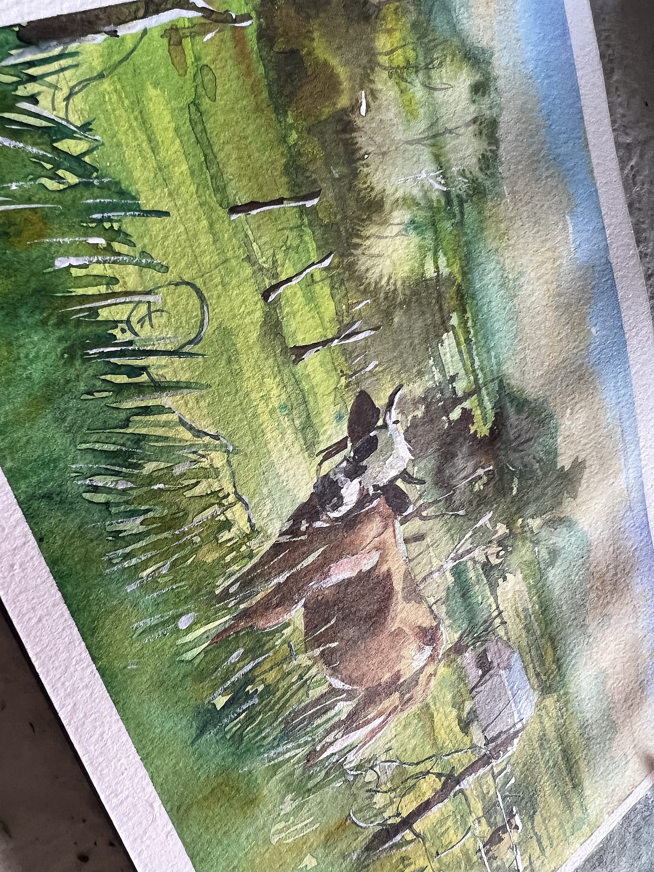 《游春图》水彩风景写生