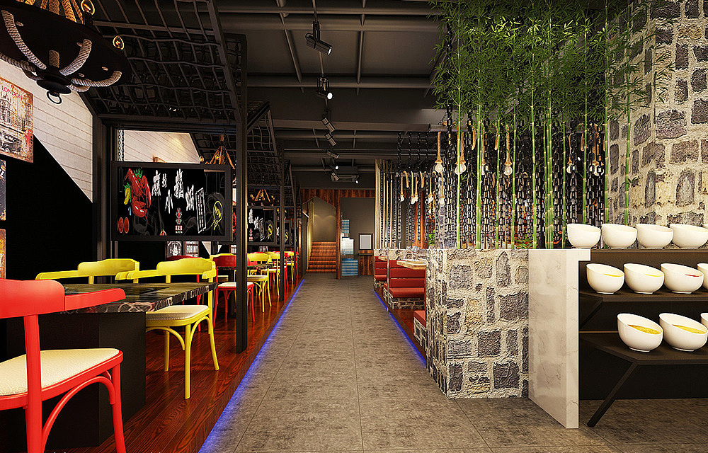 郑州小龙虾海鲜火锅店设计装修案例效果图