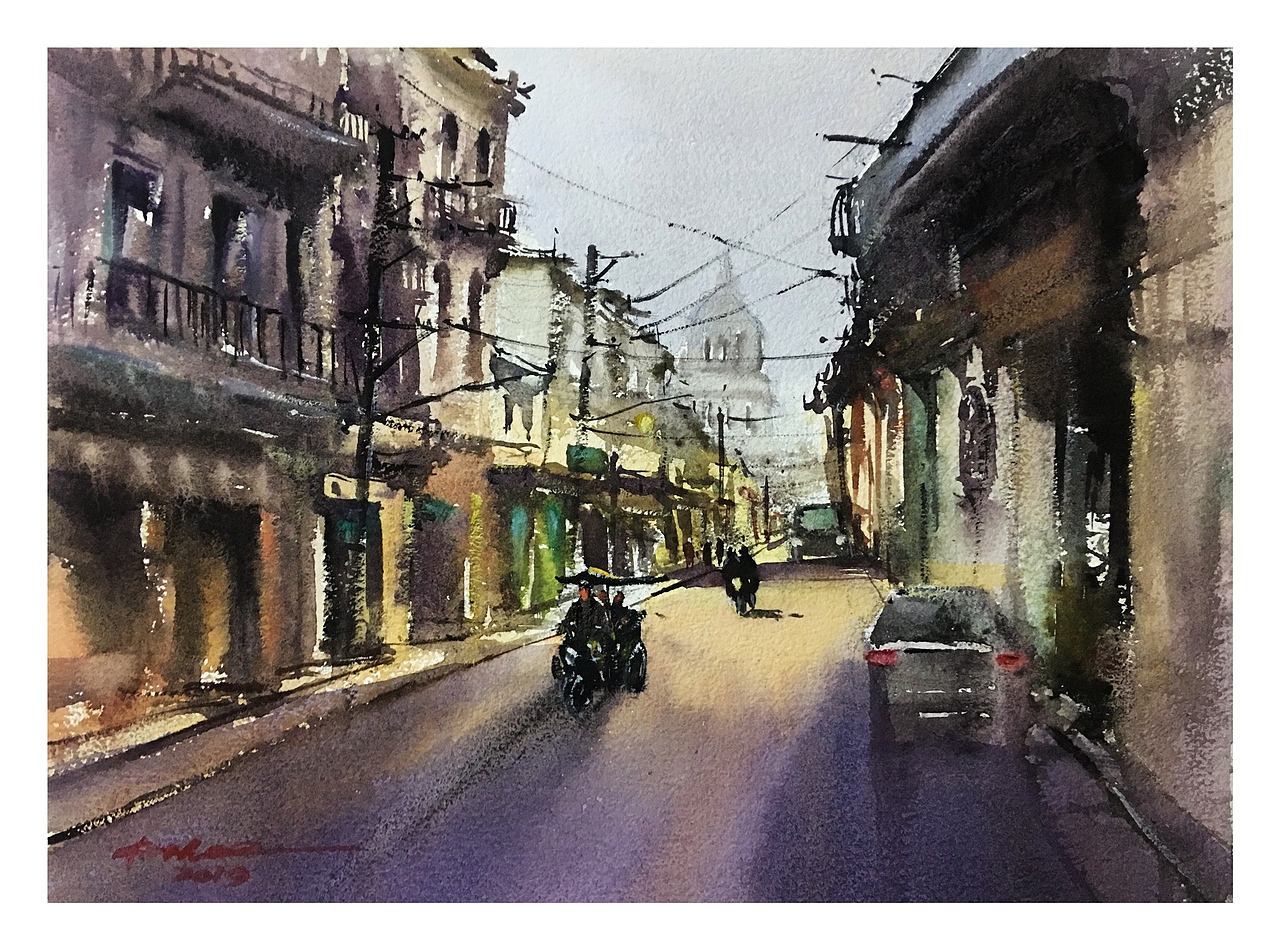 一组城市水彩作品