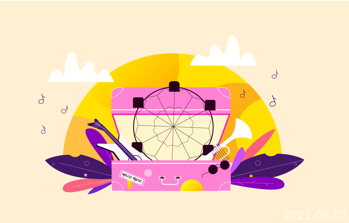 ai扁平风格插画-音乐主题派对
