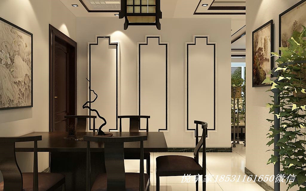 石家庄林荫大院141平米新中式风格,再造墨彩经典!