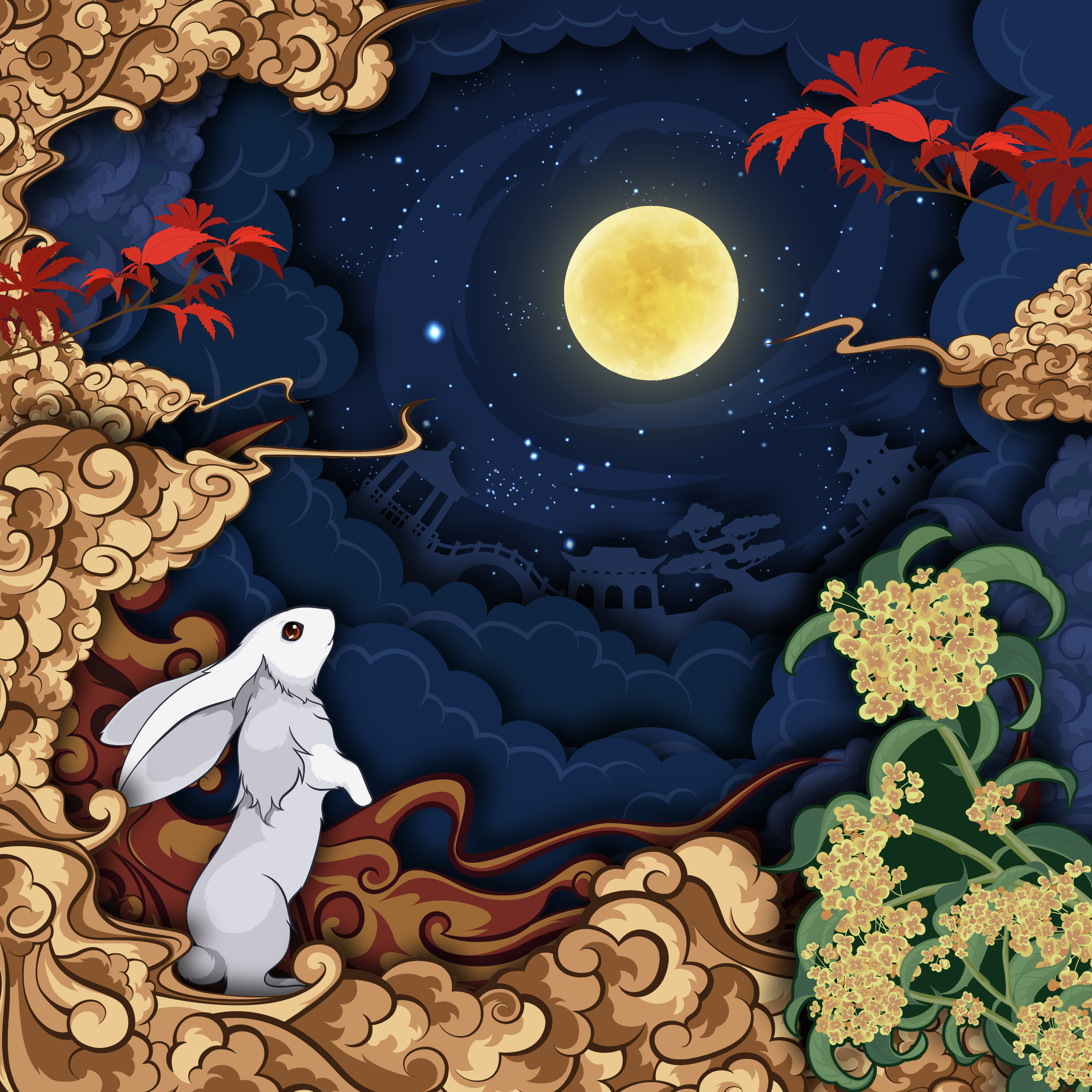 2020中秋月饼插画及包装示意