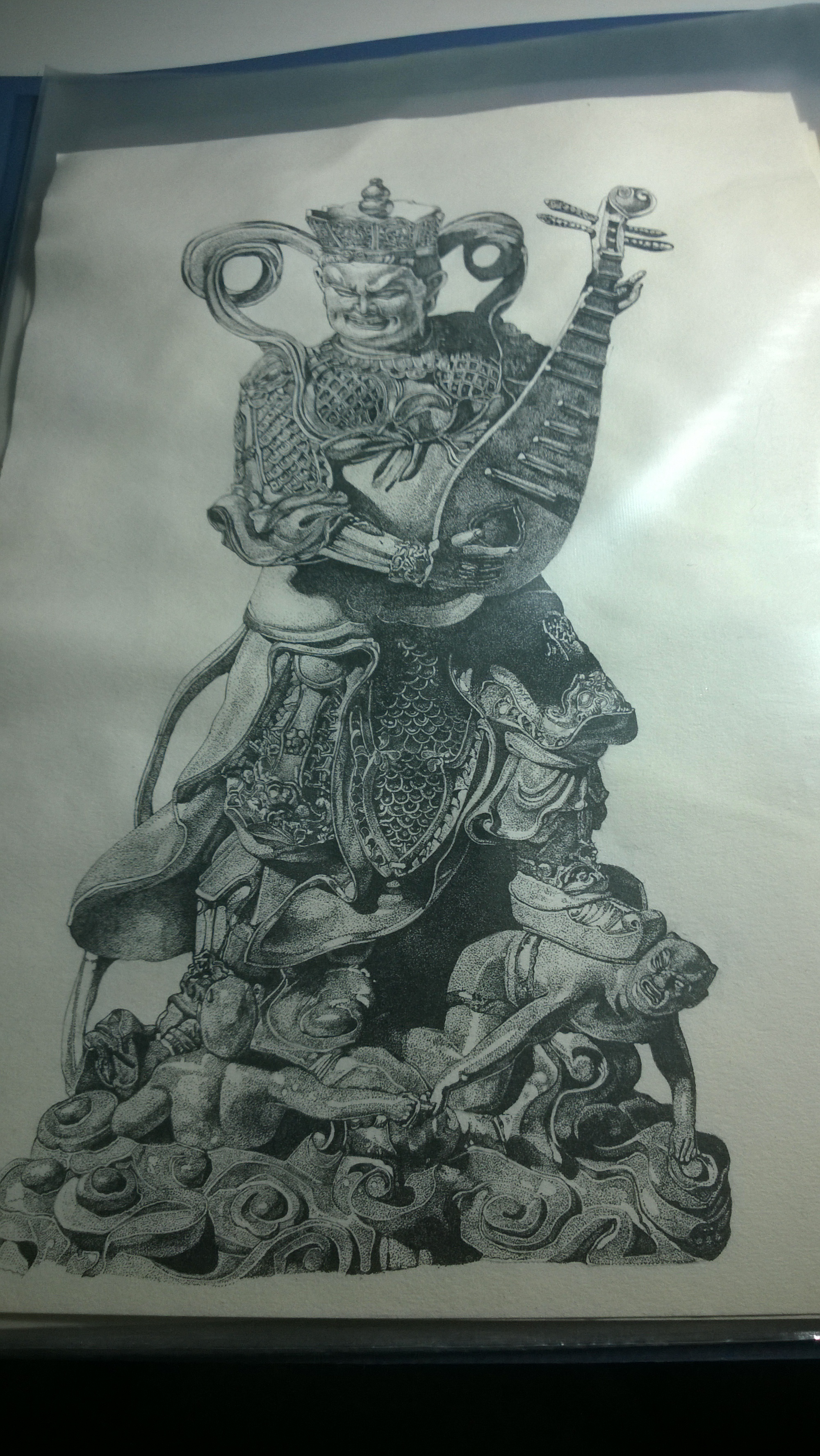 手绘作品"东方持国天王"《佛教四大天王》系列之一