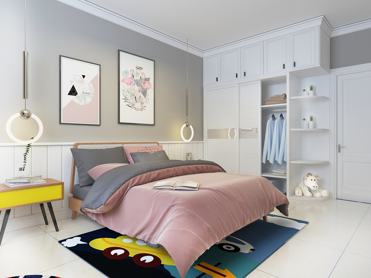 120平新房卧室粉色背景墙装修设计图_装信通网效果图