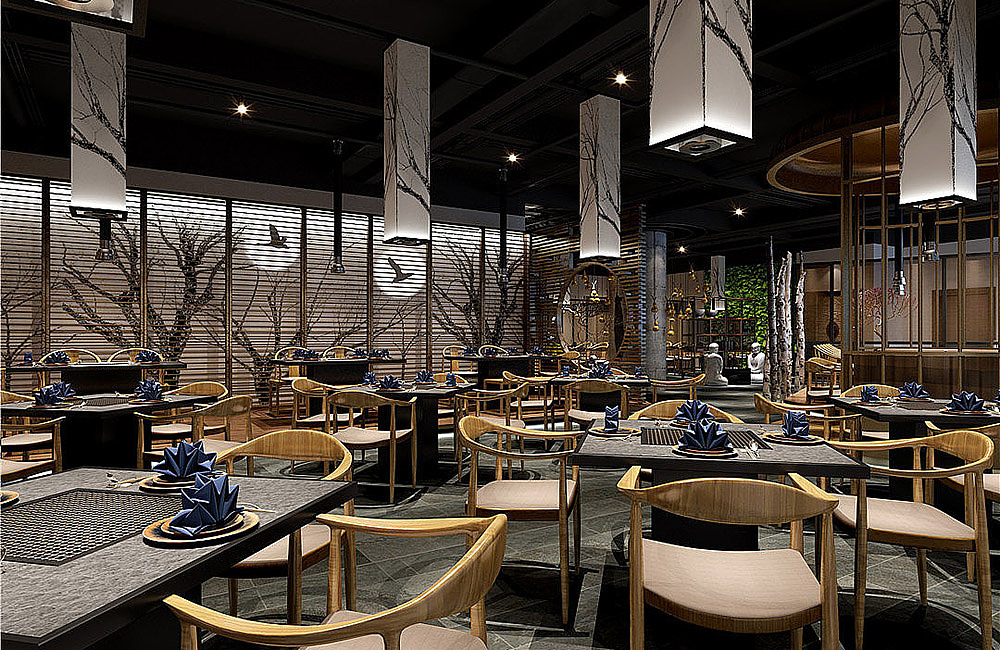 中式风格高端烤肉店设计案例效果图_郑州京创装饰公司