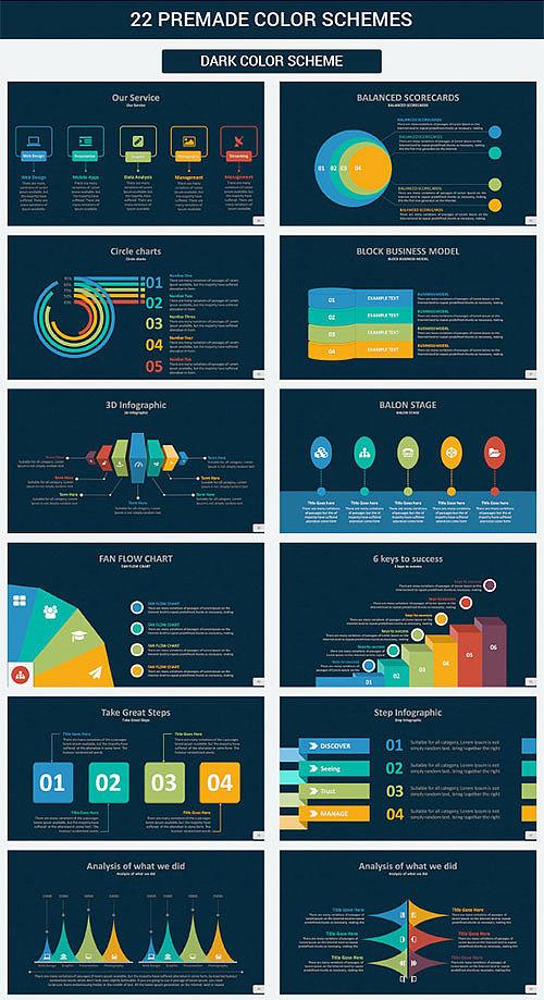 155页商务多种图形图表配色ppt模板