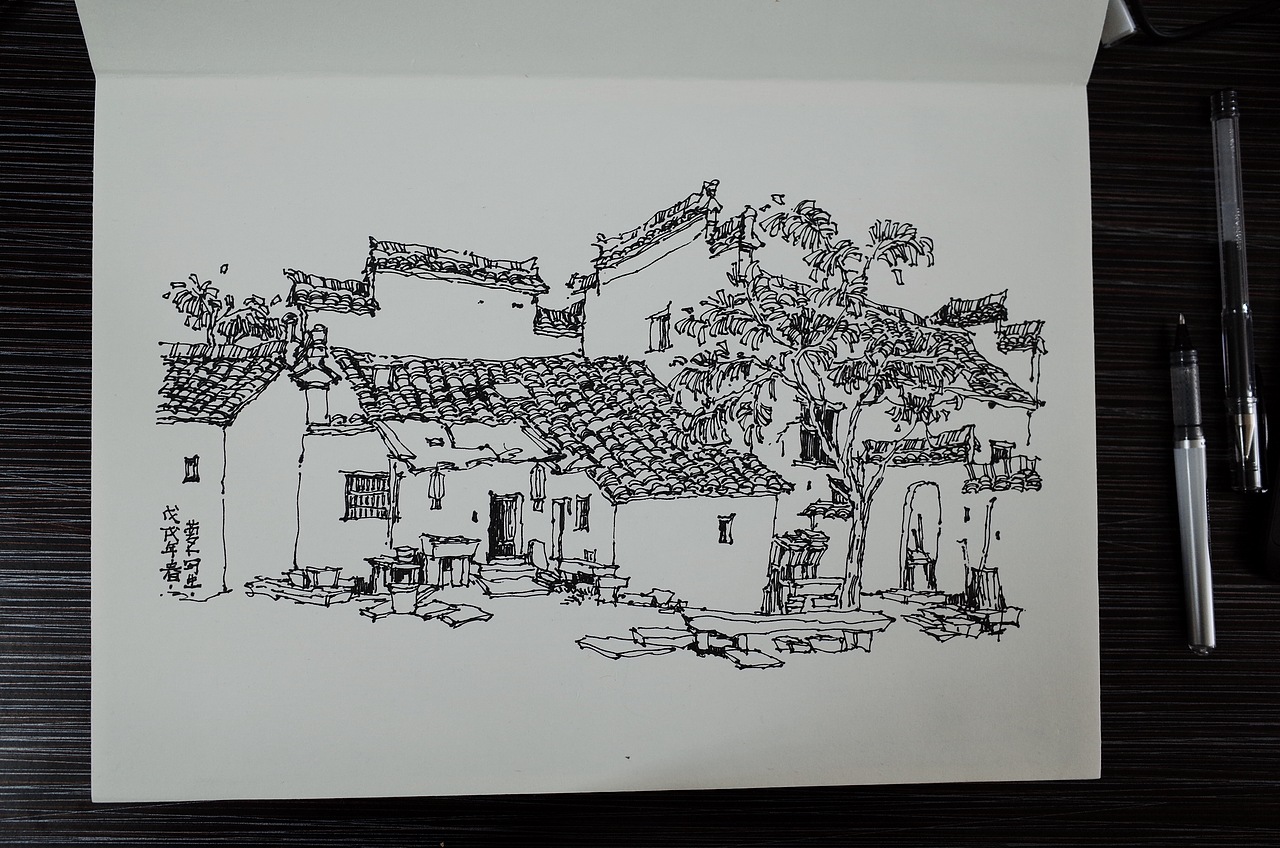 徽州古建筑钢笔速写