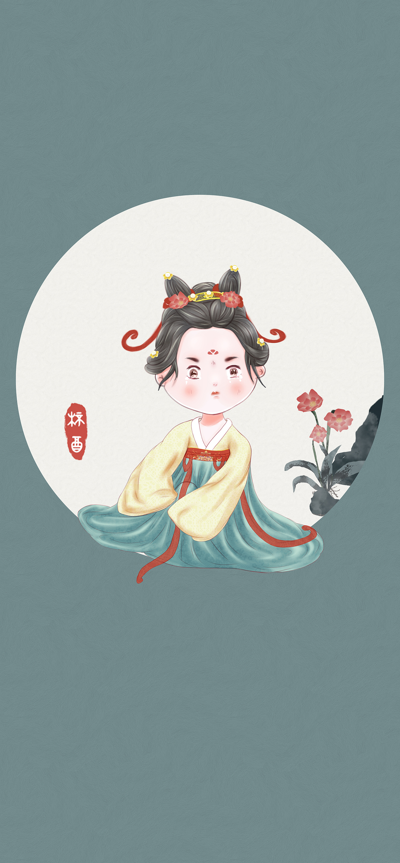 汉服q版 古风插画 荷花插图