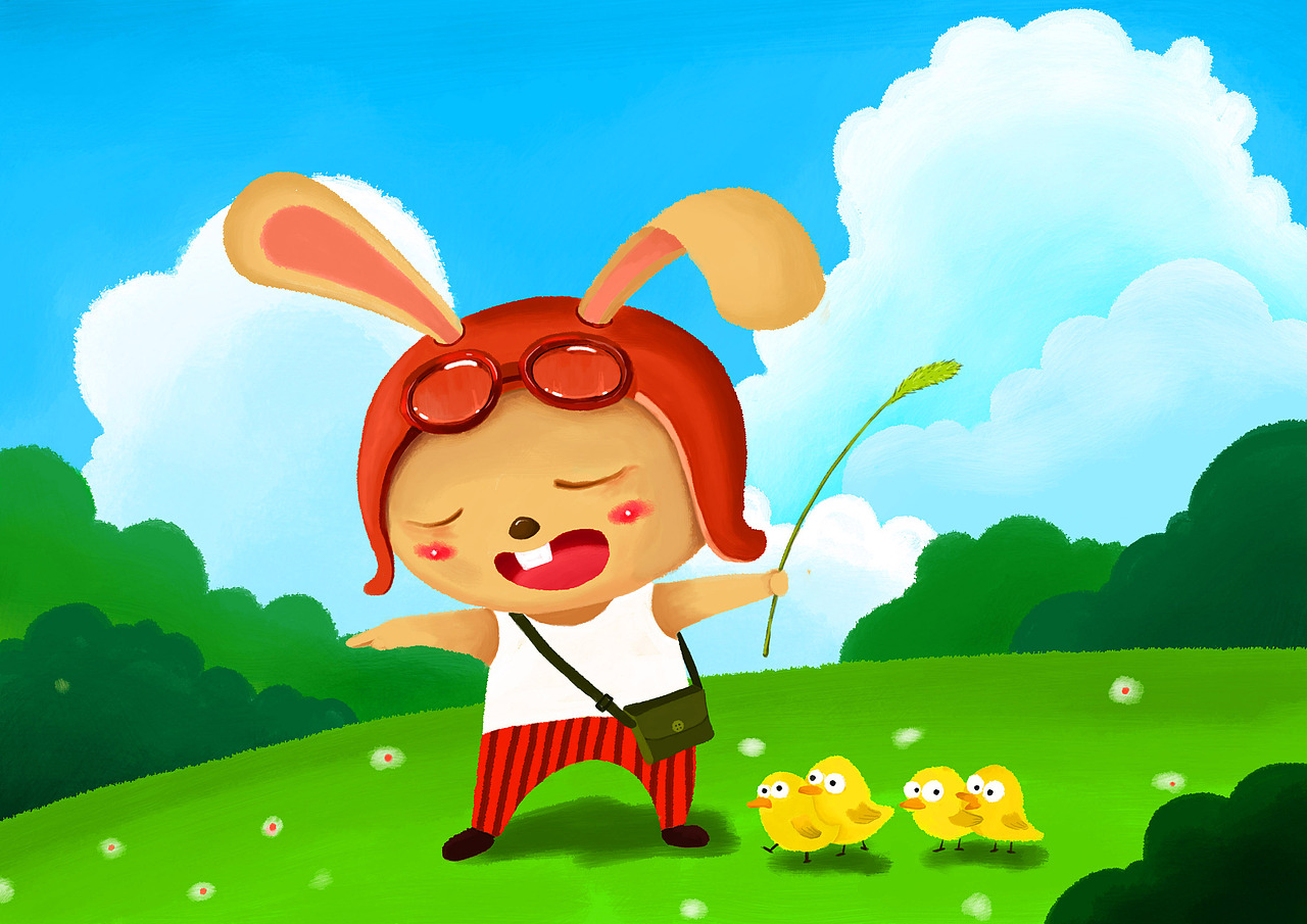 顽皮兔训鸡（图ZNDUzNTM1NTY=） - 儿童插画 - 站酷设计师熊猫虾原创素材 - 站酷ZCOOL